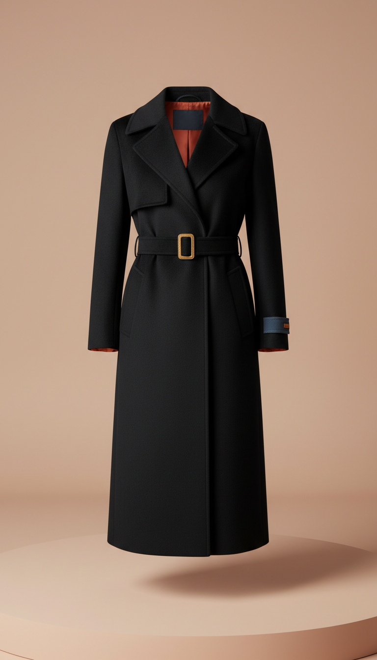 Jet Black Cashmere Trench Coat